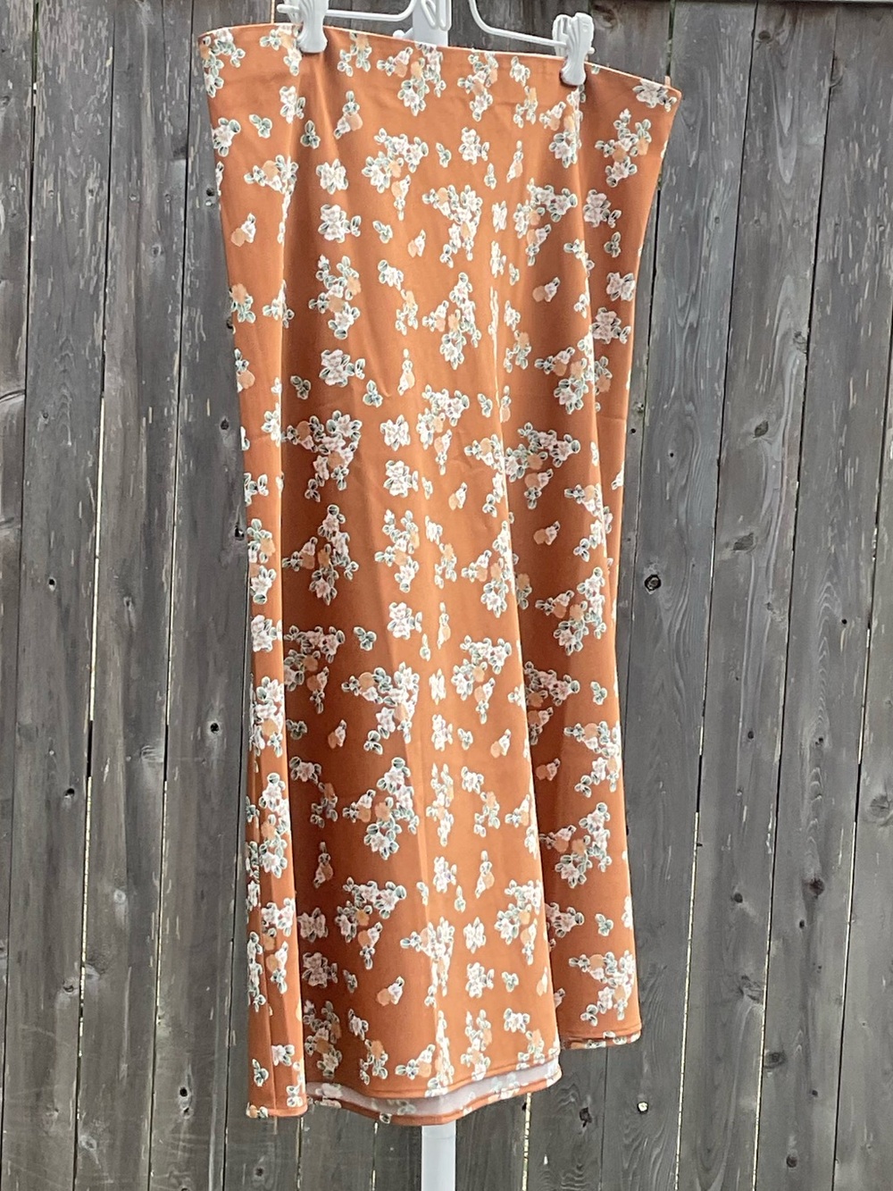 LOFT Rust Satin Floral Midi Skirt